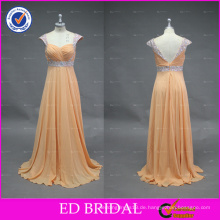 ED Braut Elegant A-line Liebsten Perlen Schärpe Cap Sleeve V Zurück Lange Chiffon Prom Kleider